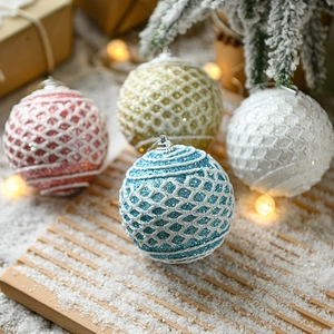 Elegant Christmas Ball Ornaments Glitter Foam Mesh Textured Baubles For Holiday Tree Decorations Sparkling Party Supplies