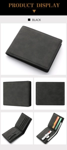 Detailed multi-angle view of men's slim black wallet with zipper pocket and card slots