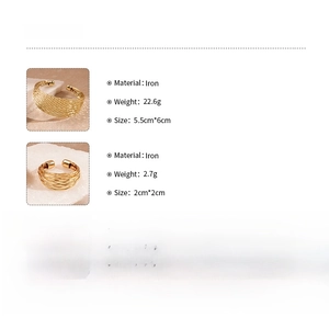 Detailed size specifications for gold woven texture open cuff bracelet and ring set