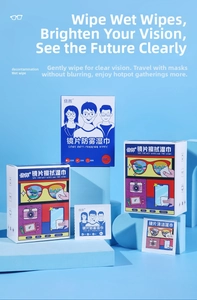 Detail of 100-piece anti-fog lens cleaning wipes in professional individual packaging