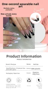 Detailed view of long ballerina press on nails with black and white French tip design