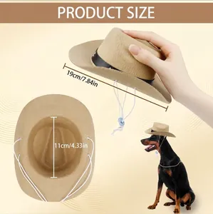 Brown pet cowboy hat showing size measurements of 19cm outer and 11cm inner diameter