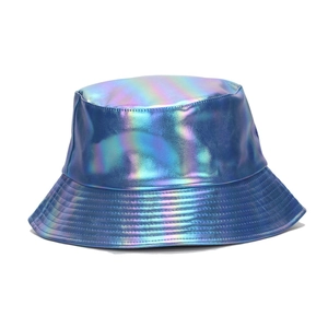 Chapeau Bob Holographique Métallique Cuir PU Réfléchissant Dégradé Bord Large Mode Streetwear Solaire Femmes Hommes