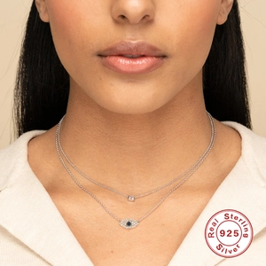 Collier en argent sterling 925 avec pendentif œil de démon et oxyde de zirconium