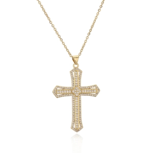 Exquisite 18K vergoldete Kreuz-Halskette mit mikro-gefassten weißen Zirkonia-Steinen