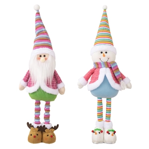 Colorful striped Christmas gnome and snowman plush dolls for festive window decoration