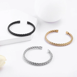 Braided Mesh Stainless Steel Open Cuff Bangle Waterproof Tarnish Resistant Twist Design Jewelry For Men Women