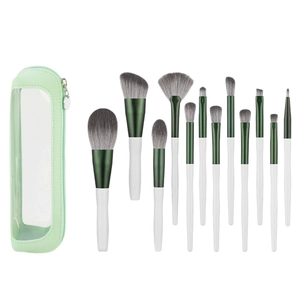 12pcs green cloud makeup brush set with portable storage bag for beginners and professionals