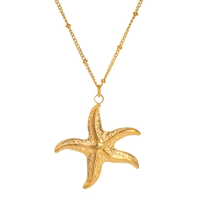 Collana con ciondolo a stella marina dorata in acciaio inossidabile con catena a sfere