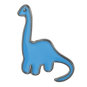 Detailed view of the sky blue long-neck dinosaur enamel pin with silver metal edges