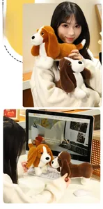 Detailed plush dachshund toy set in warm brown and white colors for home decoration