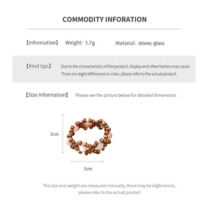 Size chart showing 1.7g stone and glass beaded ring dimensions of 3cm diameter
