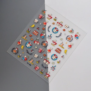 Close-up of rabbit and strawberry relief nail art stickers, style Co-160 detail