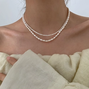 Elegant Freshwater Pearl Necklace For Women Baroque Rice Pearl Jewelry Copper Gold Plated Clasp Accessory