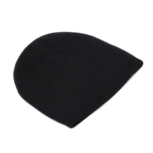 Detailed view of the black ribbed knit texture and soft fabric of this winter beanie