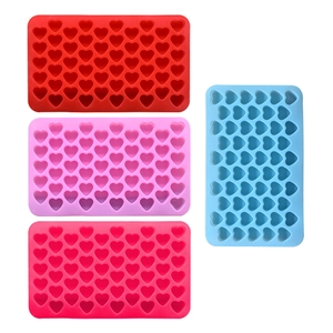 55-cavity heart silicone molds for chocolate and jelly in red, pink, and blue