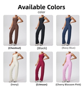 Palette détaillée des couleurs pour hauts de yoga asymétriques et pantalons larges assortis