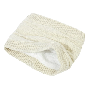 Winter thermal knit neck warmer with thick faux fur lining in beige and white