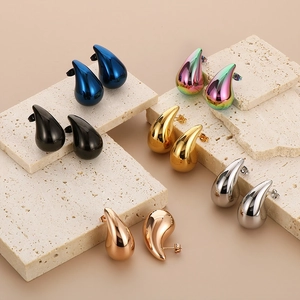 Chunky Teardrop Earrings Stainless Steel Hollow Water Drop High Polish Mirror Finish Chic Lightweight Jewelry For Women