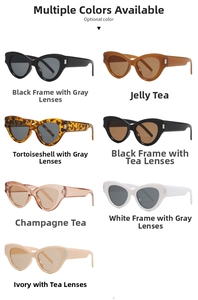 Detail view showing seven color options for vintage cat-eye UV400 fashion sunglasses