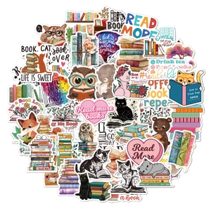 Waterproof vinyl book lover stickers with cute animals and reading quotes for laptops