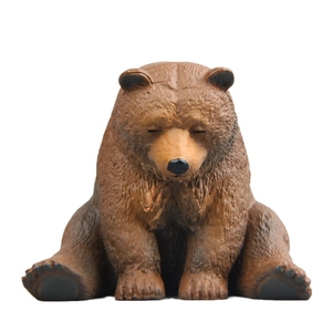 Minimalist Japanese sitting brown bear figurine magnet with realistic fur texture
