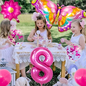 Kit ballons papillon et fleur rose avec chiffre 8 pour décoration de fête