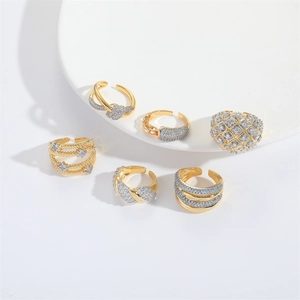 6-piece gold adjustable ring set featuring micro-pave zircons and star shapes