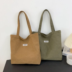 Women Large Capacity Canvas Tote Bag Casual Simple Shoulder Handbag With Zipper Closure Fashion Letter Decor