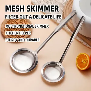 304 Stainless Steel Fine Mesh Skimmer Spoon Long Handle Oil Filter Sieve For Kitchen Cooking Skimming Fat Scum