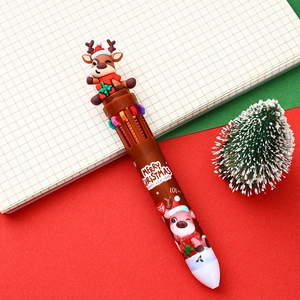 Brown reindeer 10-color ballpoint pen for Christmas gifts on a white grid notebook