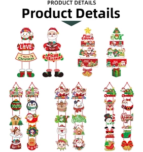 Variety of long hanging Christmas banners featuring Santa Claus, snowman, and reindeer motifs