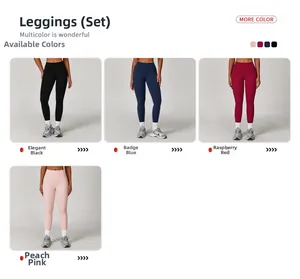 Detailed grid showing high-waisted yoga leggings in black, blue, red, and pink colors
