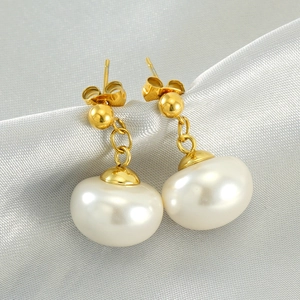 Drop Earrings Gold Plated Stainless Steel Artificial Baroque Pearl Elegant French Style Fashion Jewelry For Women