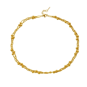 Gold-plated stainless steel chain necklace with minimalist woven beads and lobster clasp