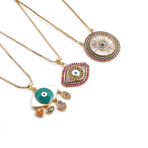 Evil Eye Necklace Copper Zircon Hamsa Hand Heart Pendant Colorful Enamel Boho Jewelry Gift For Women Trendy