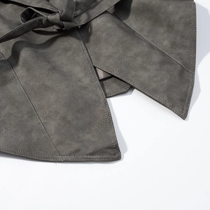 Veste vintage femme en suédine gris foncé avec ceinture et coutures détaillées