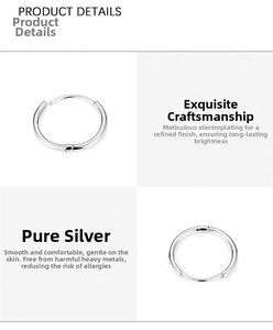 Detailed macro view of S925 sterling silver hoop earrings with a smooth polished finish