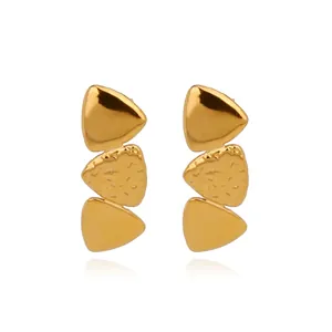 Trendy 316L Stainless Steel Geometric Gold Earrings For Women Lava Texture Triangle Heart Flower Leaf Stud Earrings Jewelry