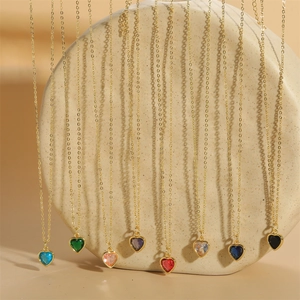 Heart Pendant Necklace Copper Zircon Colorful Elegant Fashion Clavicle Chain Jewelry Accessory For Women Minimalist Style