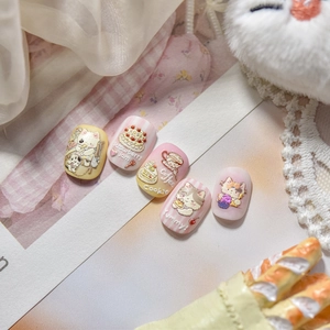 3D embossed nail stickers featuring cat and sweet dessert patterns for DIY manicure art