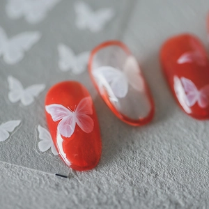Stickers à ongles 5D fins avec motifs de papillons blancs semi-transparents