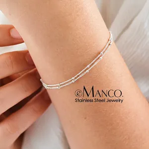 Minimalist Stainless Steel Beaded Bracelet For Women Gold Silver Plated Multi Layer Satellite Chain Daily Fashion Jewelry
