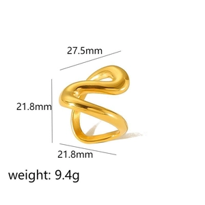 Modern wavy snake style 18k gold plated stainless steel open ring for women