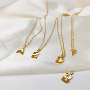 Minimalist Stainless Steel Initial Pendant Necklace for Women Sunburst Texture Alphabet Gold Silver Plated Jewelry Gift