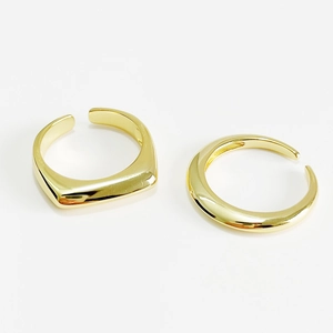 Minimalist 925 Sterling Silver Ring 18K Gold Plated Geometric Square Signet Tapered Open Adjustable Finger Jewelry