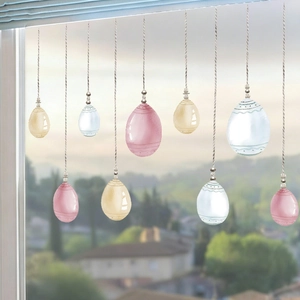 Easter Egg Window Stickers PVC Self Adhesive Wall Decals Watercolor Pastel Hanging Egg Pattern For Holiday Home Decor