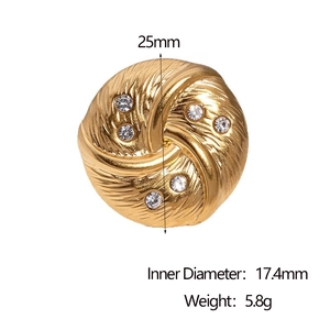 Detail showing 25mm 18k gold plated spiral ring dimensions and clear crystal inlay