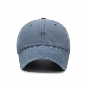 Classic washed cotton baseball cap in grey-blue with a minimalist six-panel design