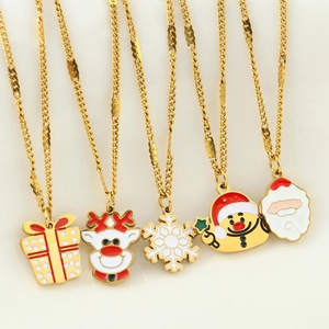 Christmas Stainless Steel Enamel Santa Claus Reindeer Snowman Tree Pendant Necklace For Women Festive Holiday Fashion Jewelry